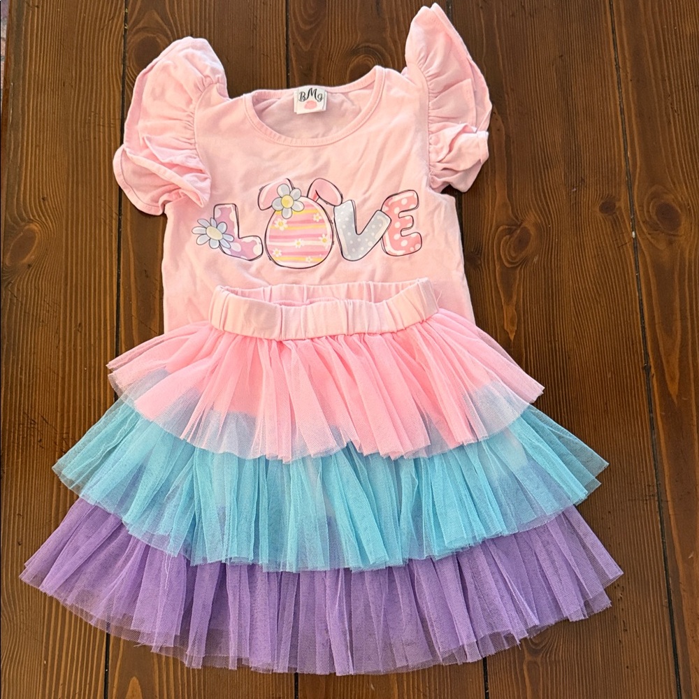 Pink Love T-Shirt and Pastel Tulle Skirt Set